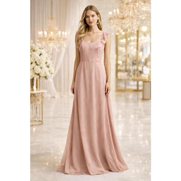 Dresses & Skirts - Morilee Desert Rose Chiffon Ruffle Strap Floor-Length Dress Sz 4 NWT Anthro